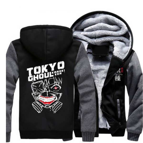 Anime Tokyo Ghoul Ken Kaneki cosply Thicken Hoodie Printed Zip Up Jacket Winter Sweatshirts Coat Long 1 - Tokyo Ghoul Merch Store