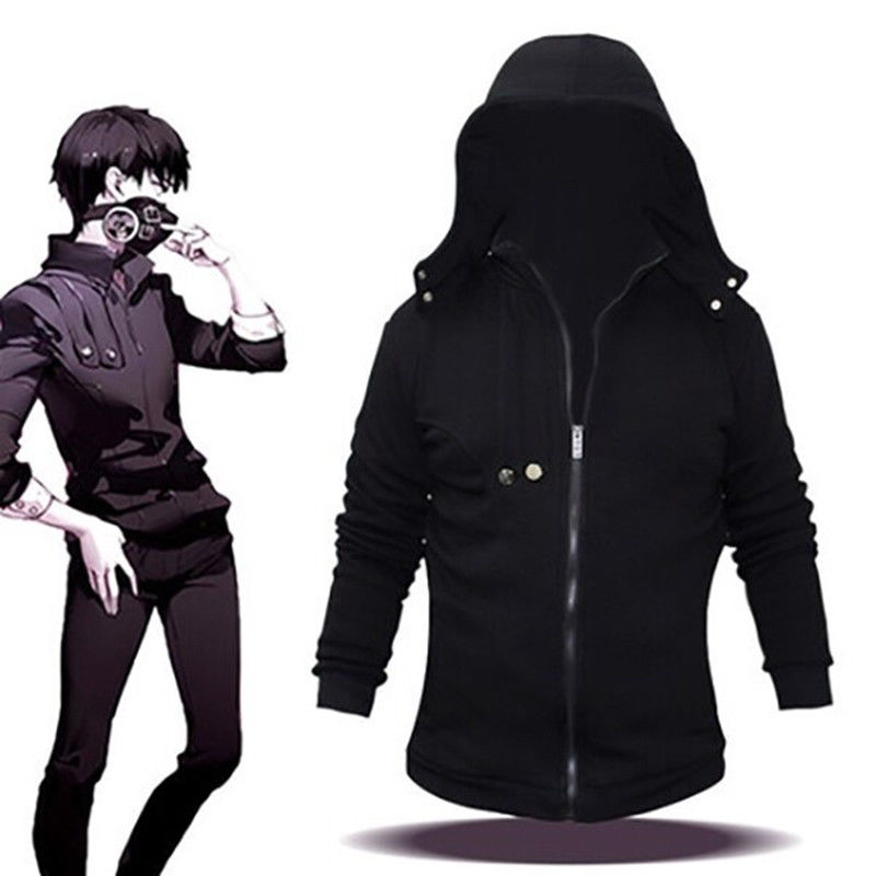 Anime Tokyo Ghoul Hoodie COSplay Ken Kaneki Jacket Attire Hoodies Hooded Black Shirt Coat Outfit For Men Boy
