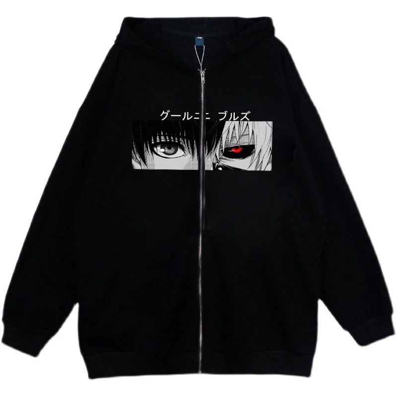 Tokyo Ghoul Anime Print Gothic Vintage Oversized Women's Zip Hoodie Y2K Gothic Hip Hop Streetwear KPOP Fashion Casual Jacket