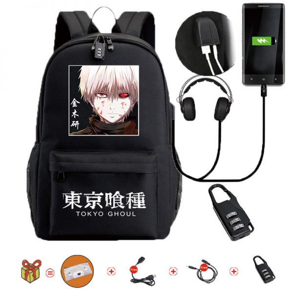 Japanese Anime Tokyo Ghoul Waterproof Bookbags Laptop Rucksack Travel USB School Backpack Large Capacity Mochila For 1 - Tokyo Ghoul Merch Store