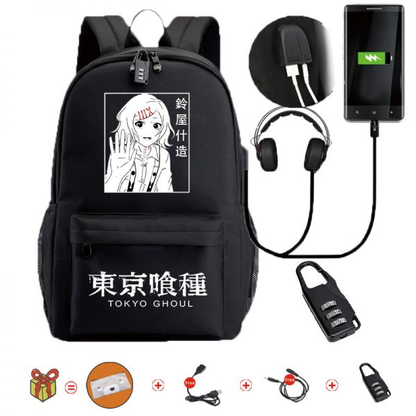 Japanese Anime Tokyo Ghoul Waterproof Bookbags Laptop Rucksack Travel USB School Backpack Large Capacity Mochila For 2 - Tokyo Ghoul Merch Store