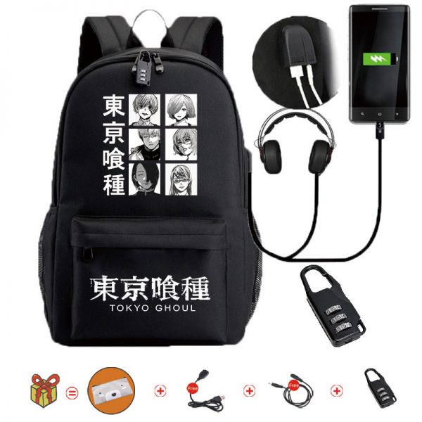 Japanese Anime Tokyo Ghoul Waterproof Bookbags Laptop Rucksack Travel USB School Backpack Large Capacity Mochila For 4 - Tokyo Ghoul Merch Store