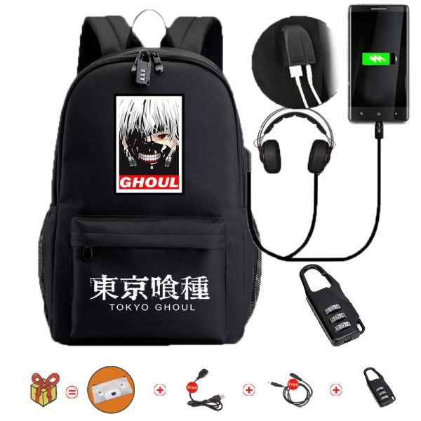 Japanese Anime Tokyo Ghoul Waterproof Bookbags Laptop Rucksack Travel USB School Backpack Large Capacity Mochila For 5 - Tokyo Ghoul Merch Store
