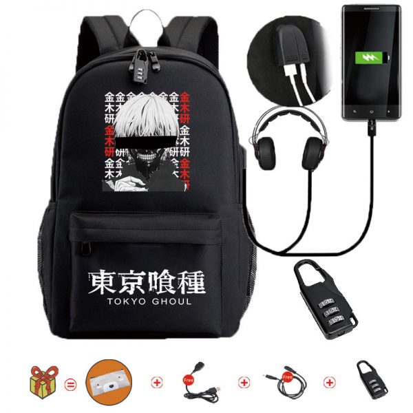 Japanese Anime Tokyo Ghoul Waterproof Bookbags Laptop Rucksack Travel USB School Backpack Large Capacity Mochila For - Tokyo Ghoul Merch Store